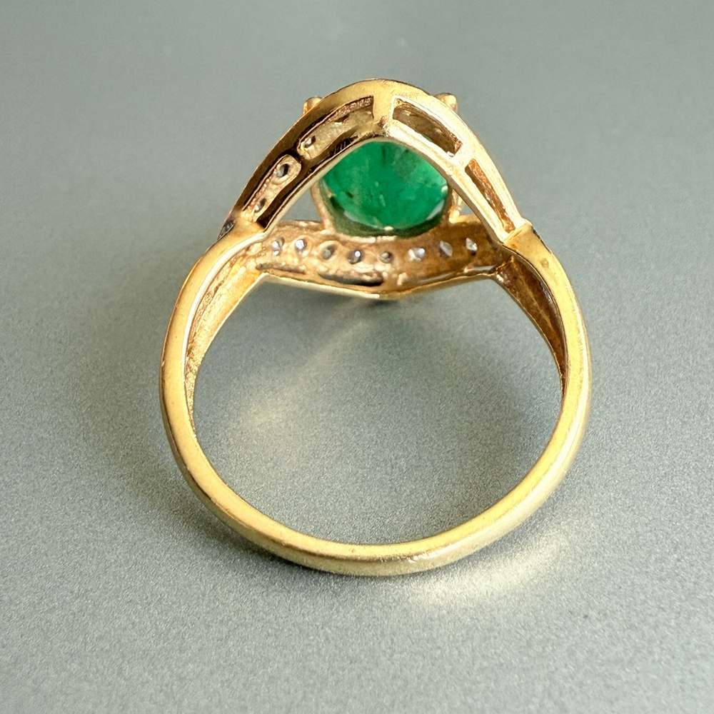 Estate 14K Solid Gold Ring 2 Carat Natural Green Zambian Emerald Diamond Ring - Picture 6 of 12